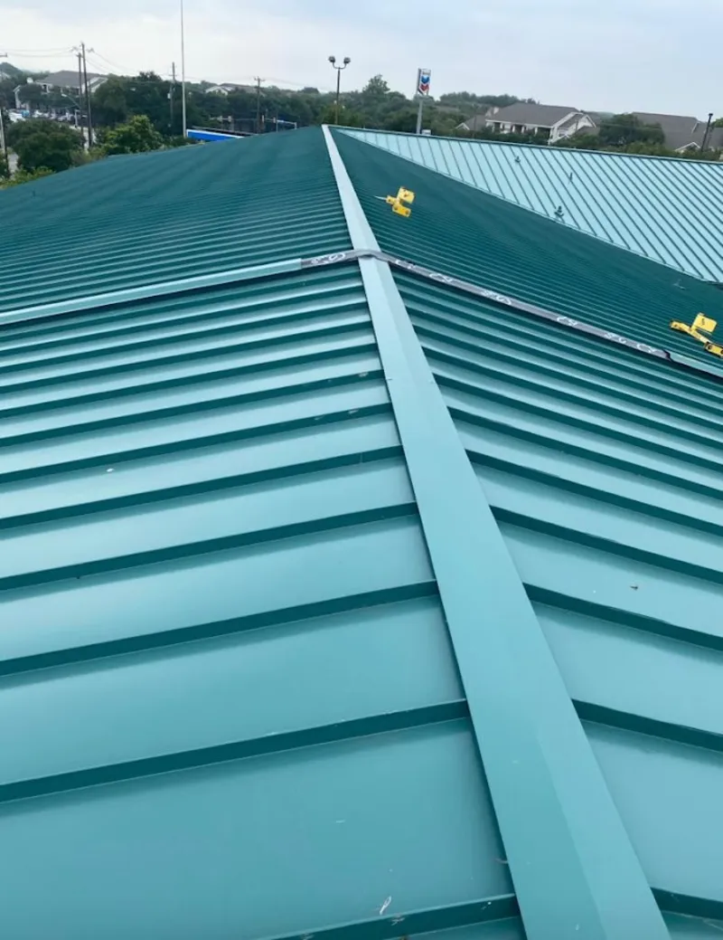 Green commercial metal roof ridge and valley for Metal Roof Repair in Pine